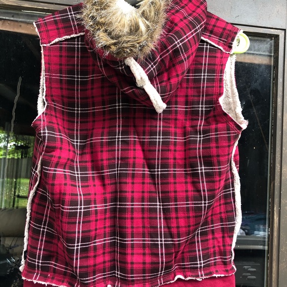 La Kitty Plaid Wool Blend Faux Fur Hoodie Jacket - Picture 4 of 13